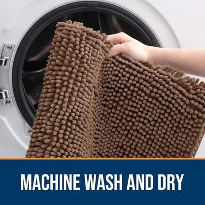 OLANLY Dog Door Mat for Muddy Paws 44x24, Absorbs Moisture and Dirt, Absorbent Non-Slip Washable Doormat, Quick Dry Chenille Mud Mat for Dogs, Entry Indoor Entryway Carpet for Inside Floor, Mocha