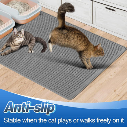 MEWTOGO Easy Clean Silicone Cat Mat for Litter Box - 39" x 26.6" Extra Large Waterproof Non-Slip Kitty Litter Trapping Mat for Protecting Floor, Less-Mess Food Water Mat for Indoor, Gray