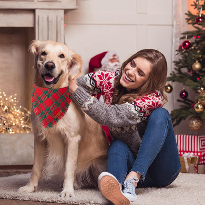ADOGGYGO Christmas Dog Bandanas with Tassels, Red Green Plaid Pet Xmas Scarf Bib, Multiple Sizes, Christmas Bandana for Extra Large Dogs Pets (X-Large)