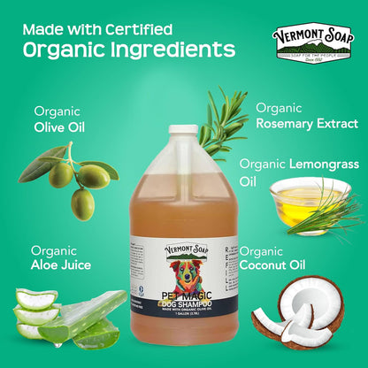 Vermont Soap Organics Pet Shampoo - Organic & Natural Olive Oil, Coconut & Aloe Vera Dog Shampoo for Sensitive Skin - USDA Certified Grooming Pet Shampoo - Original Citrus (128oz)