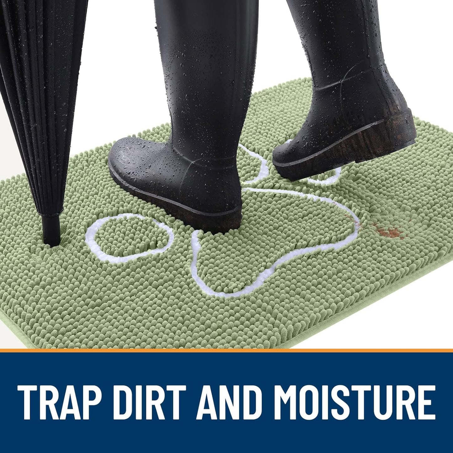 OLANLY Door Mat for Muddy Dog Paws 36x24, Ultra Absorbent Chenille Mud Doormat with Paw Print Design, Non-Slip Washable Doormat for Indoor Entryway, Quick-Dry Pet Bed Mats for Dirty Dogs, Sage Green