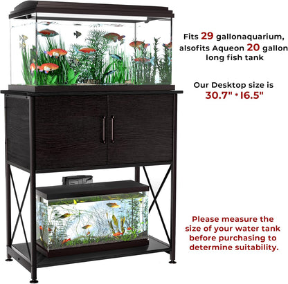 20-29 Gallon Aquarium Stand Metal Frame Fish Tank Stand with Cabinet Storage, for 20 Gallon Long Aquarium,30.7" L*16.5" W Tabletop,330LBS Capacity Black PG01YGB