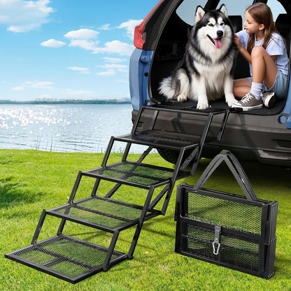 Dog Stairs for Large Dogs, Linvivon Extra Wide 20" Dog Steps with Non-Slip Surface and Reflective Strips, Outdoor Foldable Dog Ramp for Stairs, Car, Truck and SUV, Supports Up to 400LBS, 5 Steps