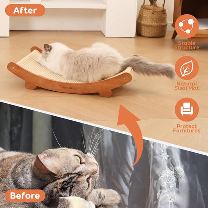 Sisal Cat Scratcher Bed, Beech Wood Cats Hammock,Cat Scratch Pad Indoor cat Toy,Durable Cat Scratching Post, Furniture Protector for Cats' Clawing and Play