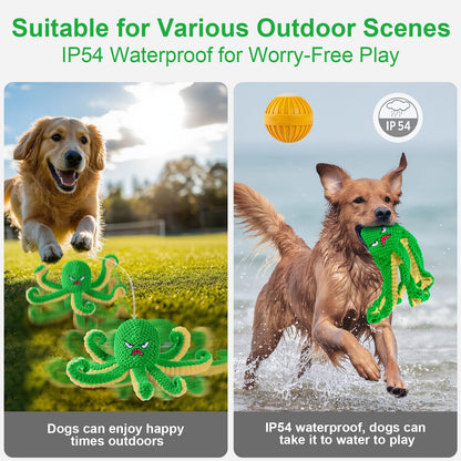 Interactive Dog Toys Octopus,Durable Automatic Jumping Dog Toy to Keep Them Busy,Squeaky Moving Tug of War Doggie Toy,USB Rechargeable,Not for Aggressive Chewers (Green)