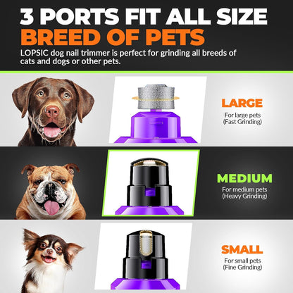 Dog Nail Grinder with 2 LED Lights Powerful 2 Speeds Super Quiet Dog Nail Trimmers with 3 Grinding Wheels Rechargeable Pet Dog Nail Clippers for Large Medium Puppy Dogs Dog Nail File Cat Nail Clipper