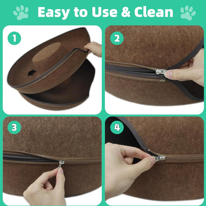 Donut Cat Tunnel Bed Peekaboo Cat Cave for Large Cats Up to 30 Lbs, Kitty Interactive Playing Tent House for Multiple Cats,Detachable,Scratch Resistant (Brown, Large - 24 Inch Diameter)