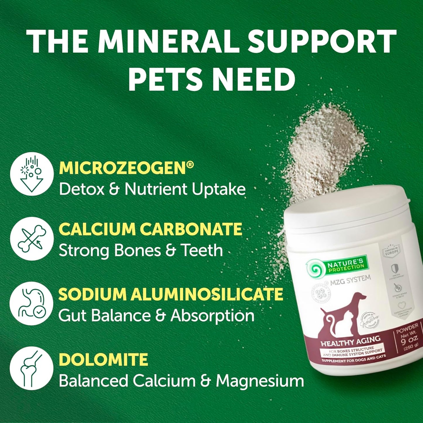 Nature's Protection Hip and Joint Supplement for Dogs - Senior Dog Mineral Supplement Powder for Bone Strength, Energy Boost, and Gut Health for Dogs & Cats of All Breeds, 9 Oz