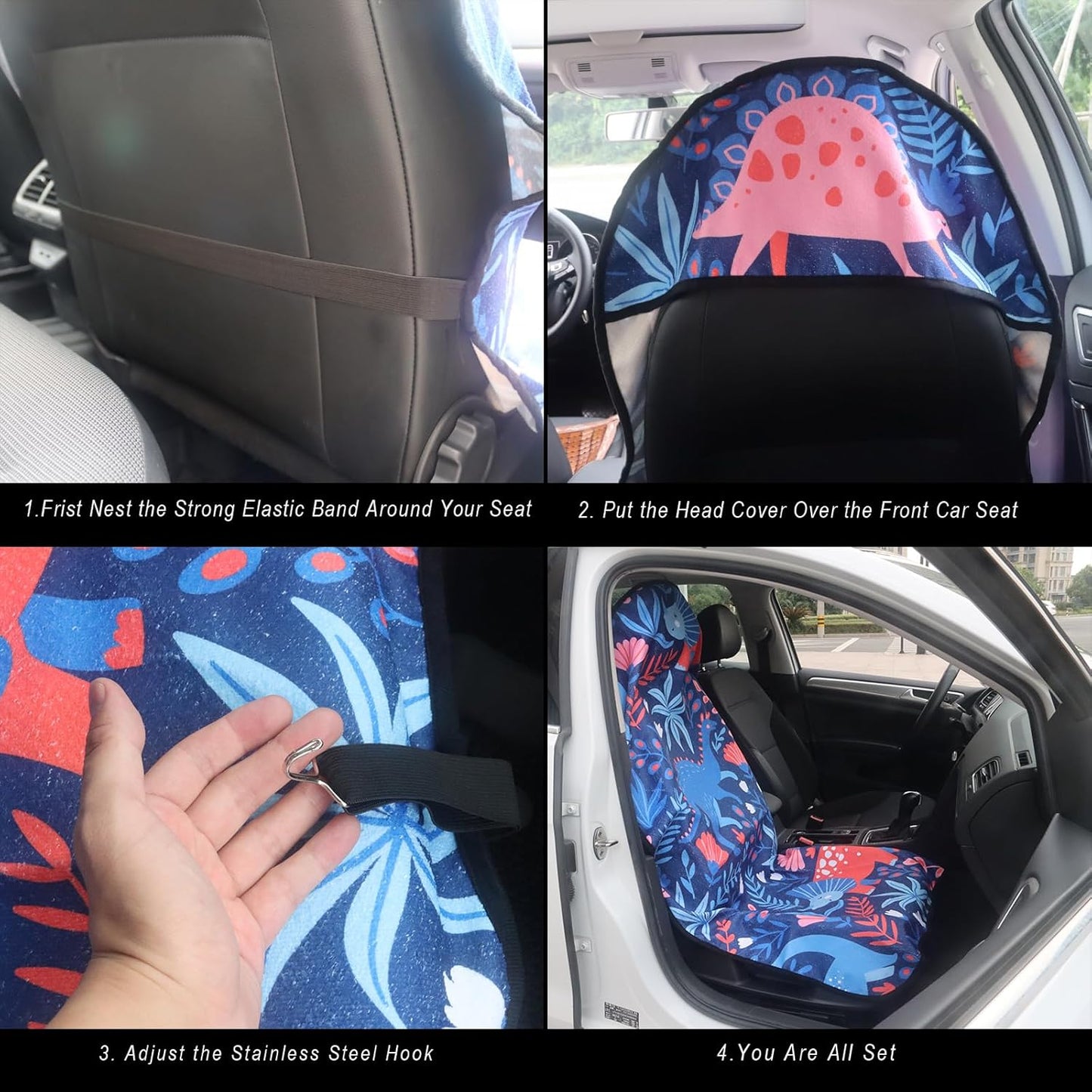 Car Seat Cover Protector Front Seats,for Gym Workout,Running,Swimming,Beach and Hiking,Waterproof Sweat Towel Bucket Seat Covers for Cars SUV Trucks (Dinosaur, 2Pcs)