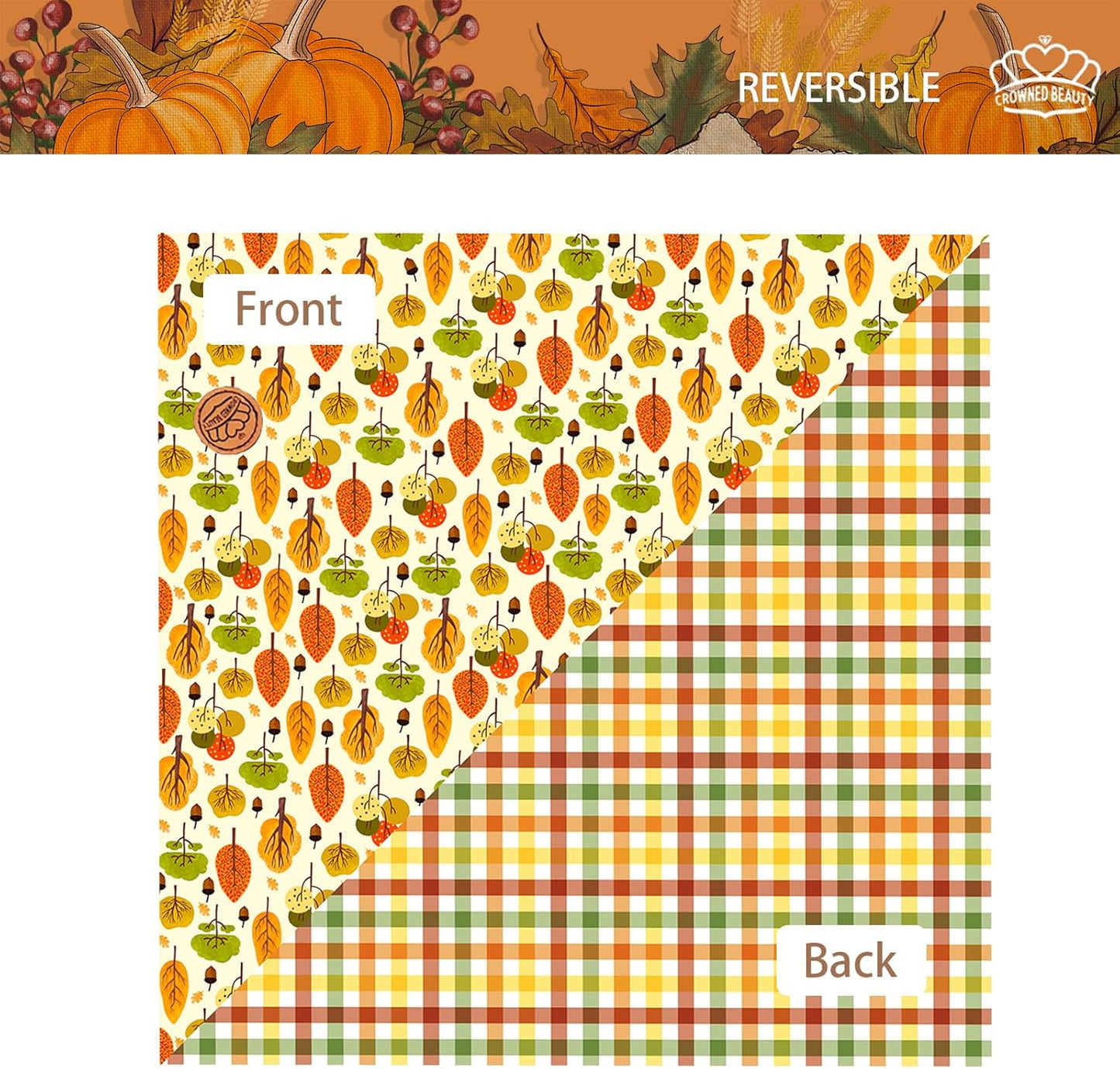 CROWNED BEAUTY Fall Dog Bandanas Reversible Large 2 Pack, Fall Tree Set, Orange Adjustable Triangle Holiday Scarves for Medium Large Extra Large Dogs Boy Girl Pets DB183-L