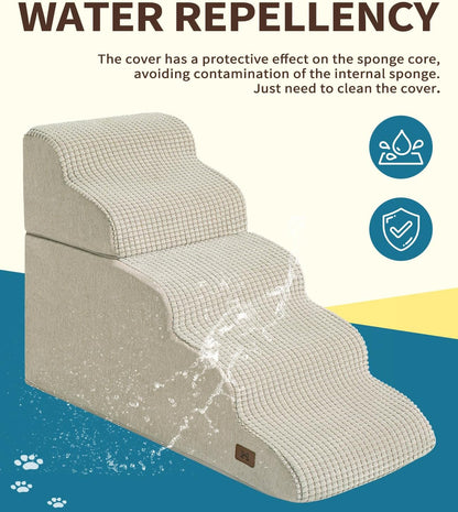 Dog Step for Bed, Dog Stair 5-Step 35D Pet Stair 19.7" H for High Bed or Sofa Non-Slip Balanced Pet Step Indoor, Beige