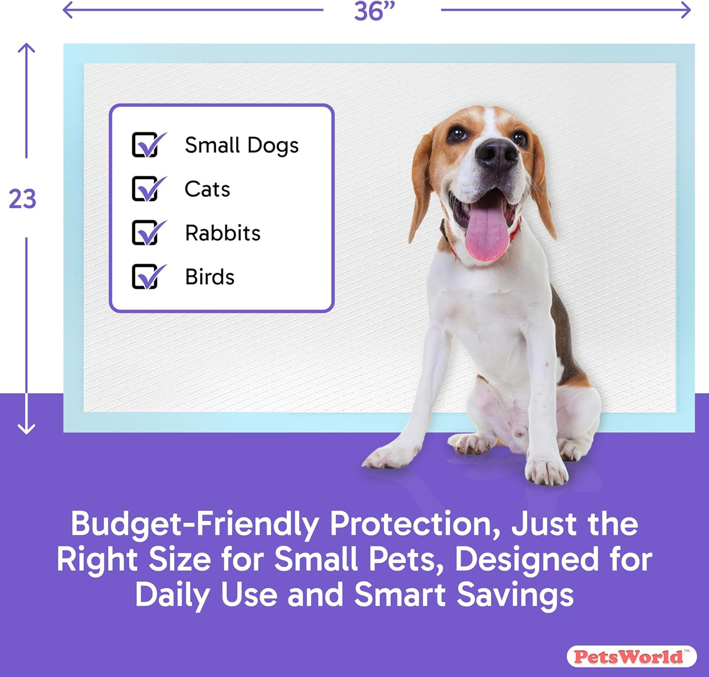 PETSWORLD Puppy Pads, 23x36 Inch, 100 Count - Puppy Pee Pads for Dogs, Tear Resistant, Economy Value, Super-Absorbent Polymer Gel Core, Perfect for Puppies, Smaller Dogs