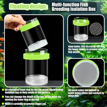 2 Pcs Breeder Box for Fish Tank Aquarium Breeder Separation Net Breeding Box with Suction Cup for Small Fish Shrimp Clownfish Guppy(Green,M)