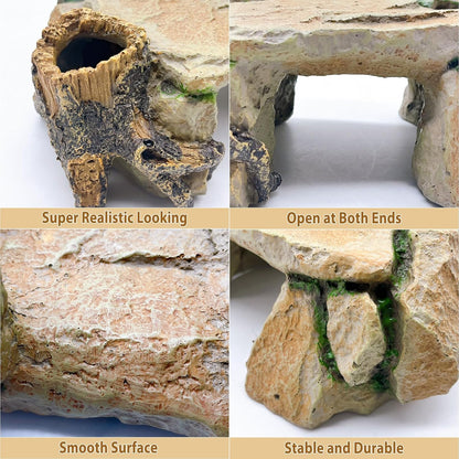 BNOSDM Reptile Hide Cave, Turtle Basking Platform, Terrarium Resin Rock Decor, Lizard Hideout Rocks Tank Accessories for Bearded Dragons, Snake, Leopard Gecko, Tortoise, Axolotls