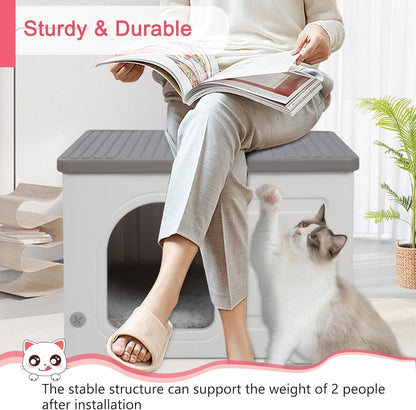 Rockever Plastic Cat House Outdoor with Escape Door, Waterproof Feral Cat House Outdoor Indoor, Sturdy Cat House for Outdoor Cats with Cat Bed Mat, Assemble Easily-Grey