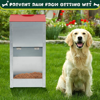 2 Pcs 25 Lbs Large Automatic Dog Feeders with Handle Acrylic Panel Galvanized Gravity Feeder Outdoor Hanging for Doggie Breed Dog Food Dispenser Container(Red)