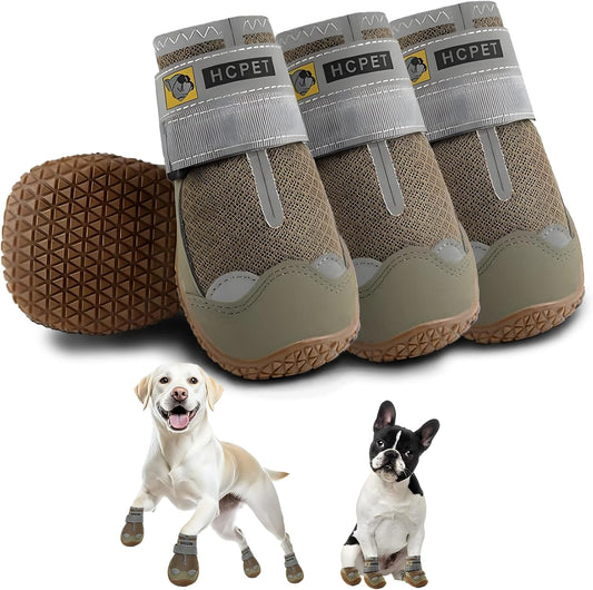 Hcpet Dog Shoes for Large Dogs, Breathable Dog Booties for Small Medium Dogs, Anti-Slip Dog Boots & Paw Protectors for Hot Pavement Winter Snow Hiking with Reflective Straps Army Green Size 3