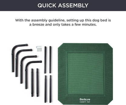Bedsure Outdoor Elevated Dog Bed Large Sized Dog, Portable Indoor & Outdoor Cooling Raised Cot Pet Hammock Bed with Skid-Resistant Feet, Frame with Breathable Mesh, Green, 49 inches
