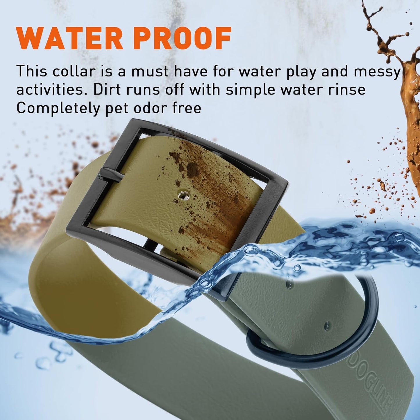 Dogline Biothane Waterproof Dog Collar Strong Coated Nylon Webbing with Black Hardware Odor- Proof for Easy Care Easy to Clean High Performance Fits Small Medium or Large Dogs, Olive Drab Green