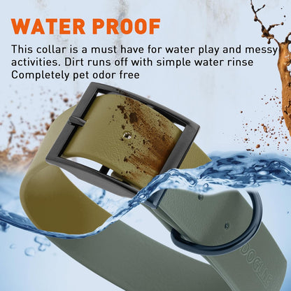 Dogline Biothane Waterproof Dog Collar Strong Coated Nylon Webbing with Black Hardware Odor- Proof for Easy Care Easy to Clean High Performance Fits Small Medium or Large Dogs, Olive Drab Green