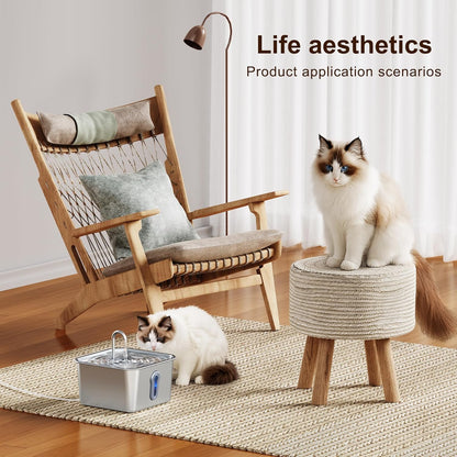 Stainless Steel Cat Water Fountain, 4L/135oz Automatic Circulation pet Water Dispenser, Quiet cat Bowl Water Dispenser, Suitable for Cats, Dogs and Multiple Pets. (Pet Fountain+2 Filters+2 Sponges)