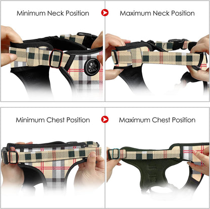 NESTROAD No Pull Dog Harness with Leash, Reflective No Choke Pet Vest Harness,Adjustable Soft Padded Dog Harness with Easy Control Handle for Large Dogs(Checkered Beige,X-Large)