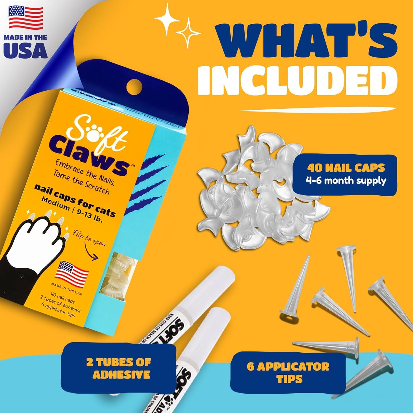 Soft Claws Cat Nail Caps for Small Cats – (40 Caps, Black) - Veterinarian-Developed | Protects Furniture & Skin - Easy to Apply, Long-Lasting Anti-Scratch Soft Cat Claw Covers