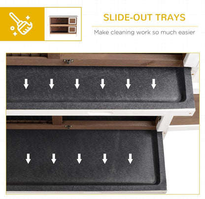 PawHut 54" 2-Story Large Rabbit Hutch Bunny Cage Wooden Pet House Small Animal Habitat with Lockable Doors, No Leak Tray and Waterproof Roof for Rabbits, Chickens, Ducks, Outdoor/Indoor Brown