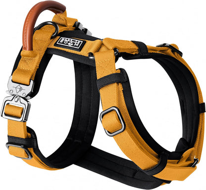 MADE TO ROAM Premium Explorer Harness - Y-Shaped Dog Harness with Adjustable Durable Nylon, Soft Padding, Metal Buckles and Leather Handle for Small, Medium, Large Dogs (Michigan Autumn, Size 2)