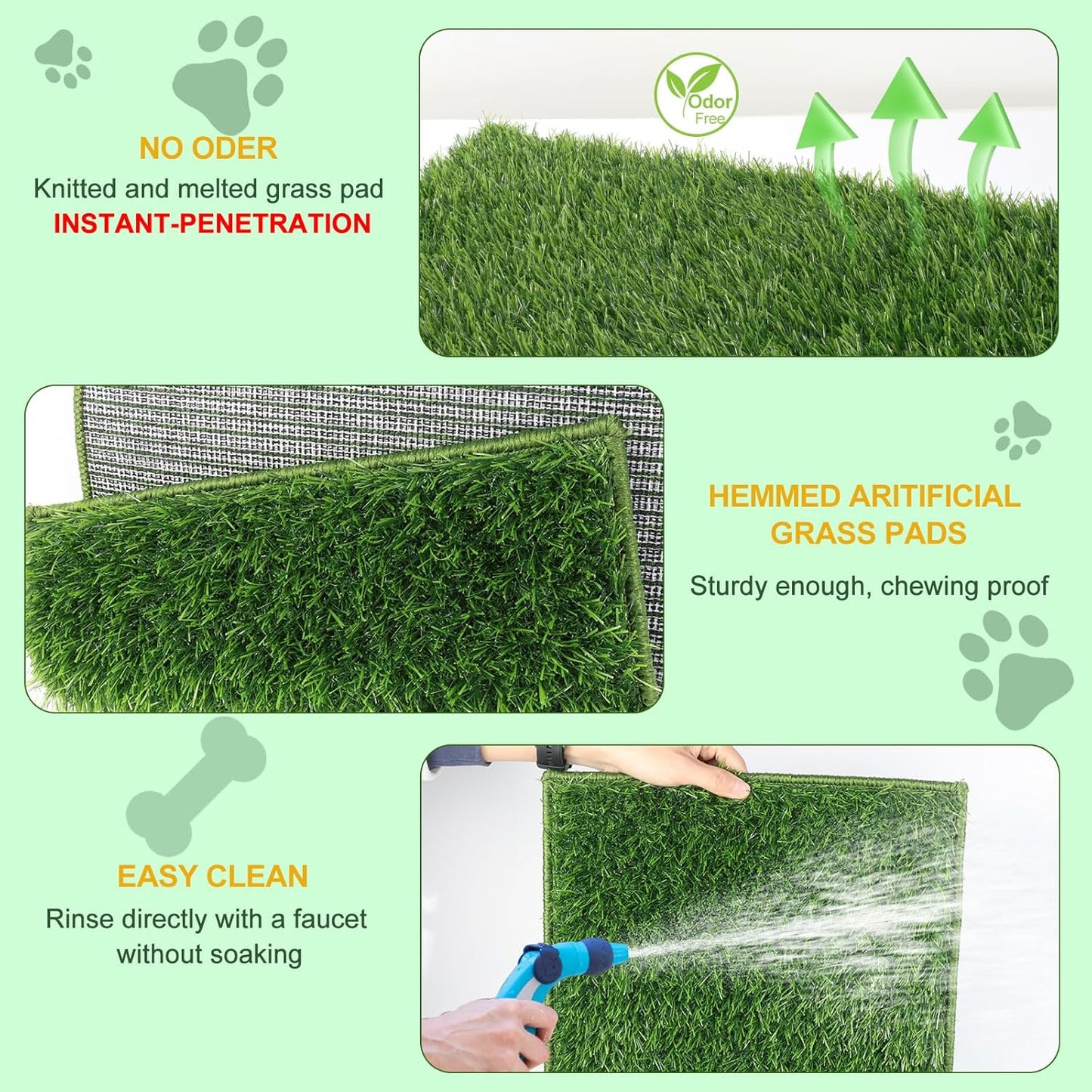 MEEXPAWS Dog Grass Pad with Tray Large, New Generation Odor Free Instant-Penetration Artificial Grass for Dog Potty with Tray, Indoor Dog Litter Box for Balcony,Hemmed Edge, Disposable Pee Pad, Green