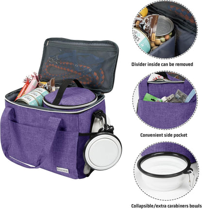BAGLHER Dog Travel Bag Backpack Pet Supplies Backpack 5-Piece Set with Shoulder Strap 2 Lined Pet Food Containers 4 Foldable Feeding Bowls Essential Kit for Pet Travel