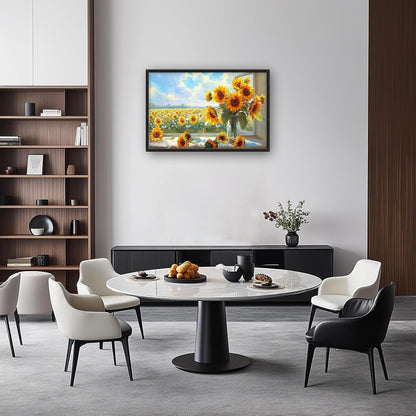Large Sunflower Wall Art for Living Room, Framed Oversized Flower Field Wall Decor Nature Landscape Canvas Painting Modern Artwork for Living Room Bathroom Bedroom Office Dining Room 36"x24"