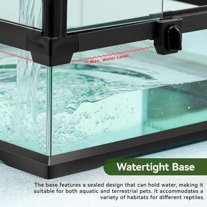 Glass Reptile Tank Front Opening Terrarium Suitable for Leopard Geckos, Snakes, Tree Frogs, Chameleons,Watertight Base, Ventilated Metal Mesh Top, Pre-Drilled Cable Holes 23.9x18x18''