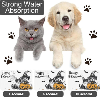 Halloween Cat Dachshund Dog Cat Food Mat-Absorbent Placemat for Food and Water Bowl, Waterproof Non Slip Rubber Backing Dog Food Mats for Floors, Pet Supplies 16 * 24 inch