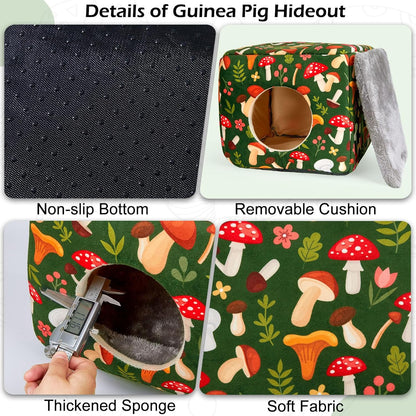 Bienbee Guinea Pig Hideout, Washable Guinea Pigs House Cozy Guinea Pigs Bed for Small Pet Bunny/Rabbit/Hamster/Chinchilla Guinea Pig Accessories Green Mushroom