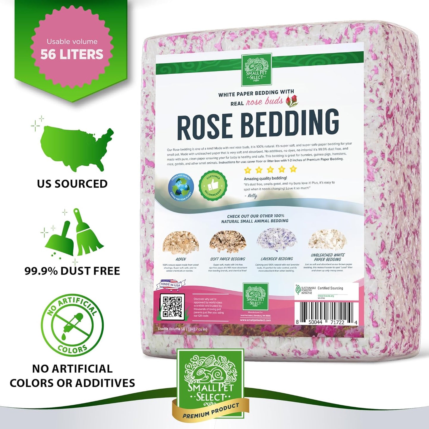 Small Pet Select - Natural Paper Bedding with Real Rose Petals. Rabbits, Guinea Pigs, and Other Small Animals, 56L
