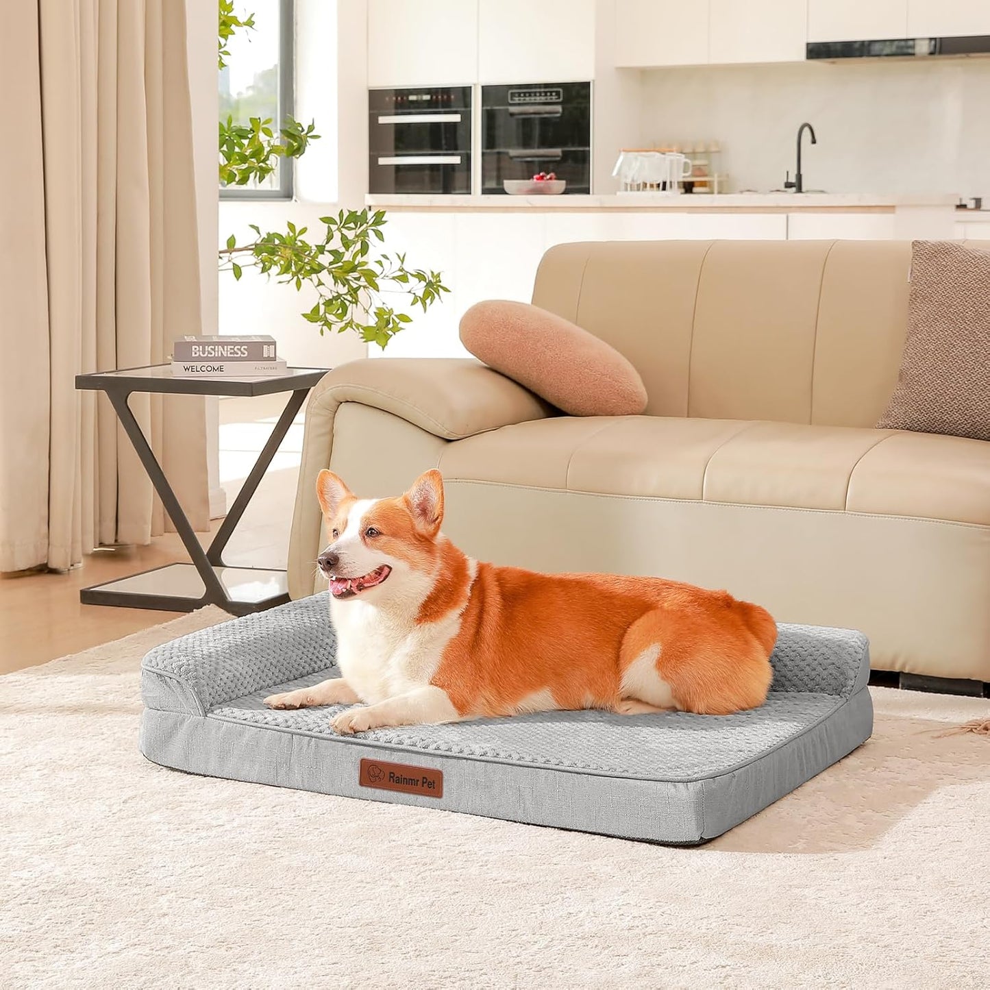 Orthopedic Dog Bed, 3 Inch Memory Foam Dog Beds for Large Dogs, Washable Removable Cover, Nonskid Bottom, Waterproof Pet Couch for Indoor, Outdoor or Car Use, 36x27 Inches L Light Grey