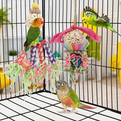 Wontee Bird Colorful Shredding Crinkles Foraging Toys Natural Sola Ball for Parrots Cockatiels Conures Budgies Senegal (Shredder Toys (2 Pack))
