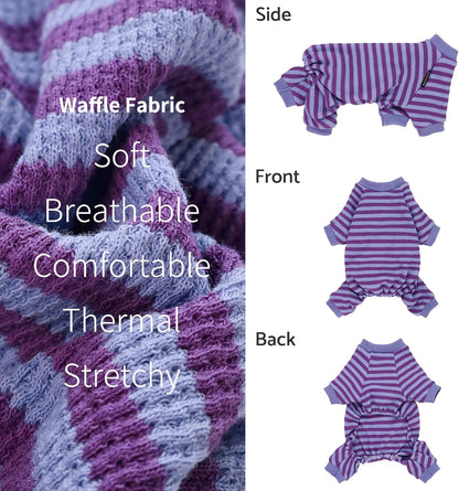 Fitwarm Purple and Violet Striped Dog Pajamas, Waffle Dog Clothes for Small Dogs Girl Boy, Puppy Onesie with Feet, Pet Cat Outfit, Medium