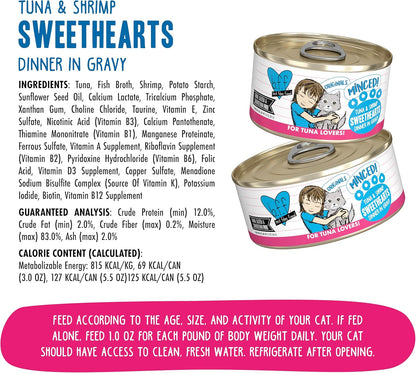 Weruva BFF Minced Natural Wet Cat Food, Tuna and Shrimp Sweethearts in Gravy, 5.5oz Can, Pack of 24