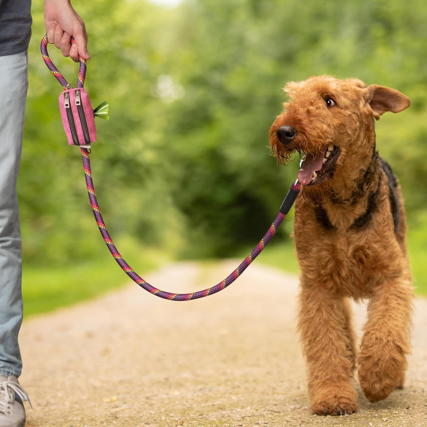 Dog Poop Bag Holder for Leashes - Dog Poop Bag Dispenser and Treat Holder with 2 Waterproof Pouches for Pet Waste Bags and Walking Accessories + 1 Free Roll (Purple)