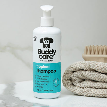 Tropical Dog Shampoo by Buddycare | Dry Skin & Itchy Skin Relief for Smelly Dogs | Deep Cleansing Shampoo for Dogs Puppy Sensitive Skin | Dog Shampoo & Conditioner | with Aloe & Vitamin B5 (16.90oz)