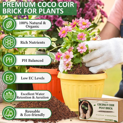 Legigo 2 Pack Premium Coco Coir Brick for Plants- 100% Organic Compressed Coconut Coir Bricks Starting Mix, Coco Coir Fiber Coconut Husk for Planting, Gardening, Potting Soil Substrate, Herbs