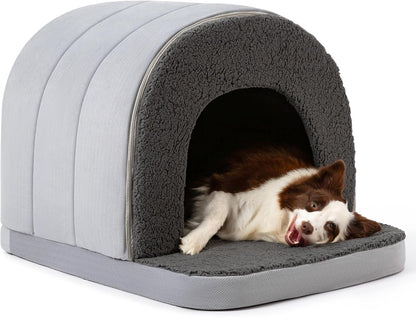 Orthopedic Dog Bed House - Dog House Indoor with Egg-Crate Foam - Tent Bed with Waterproof Lining & Nonskid Bottom, Ideal for Extra Large Breeds & Fits 42-Inch Crate - 41"x27", Charcoal