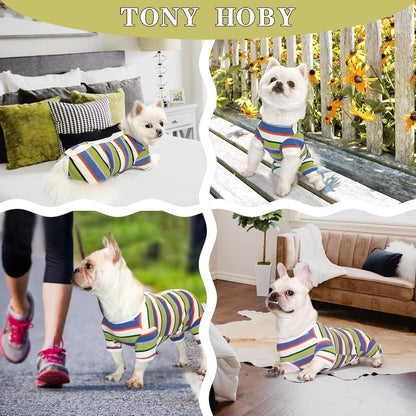 TONY HOBY Dog Pajamas, Dog Jumpsuit, Colorful Dogs Shirt, Dogs Surgery Recovery Suit for Small Medium Breeds (Blue&White, Boy, XS)