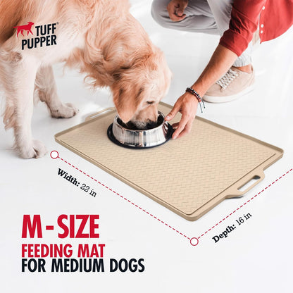 Tuff Pupper 22x16 Medium Dog Feeding Mat for Food and Water | Dog Feeding Mats for Floors | Waterproof Puppy Water Bowl Mat | Dogs Placemats Pet Food Tray | Silicone Eating Mats for Cats and Cat Bowls