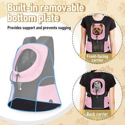 WOYYHO Pet Dog Carrier Backpack Small Dog Front Backpack Ventilated Mesh Dog Travel Back Pack with Safety Belt for Travel Hiking Cycling Outdoor Adventures (Size S: 2-4.5 lbs, Pink)