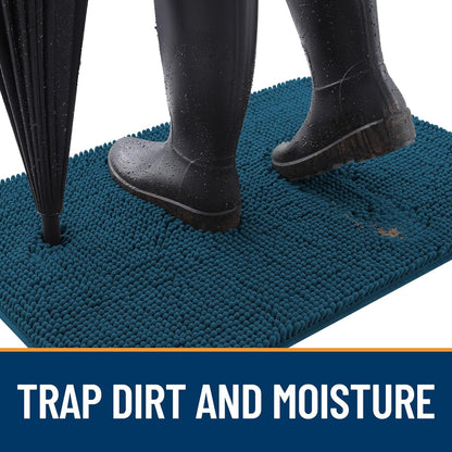 OLANLY Dog Door Mat for Muddy Paws 47x24, Absorbs Moisture and Dirt, Absorbent Non-Slip Washable Doormat, Quick Dry Chenille Mud Mat, Entry Indoor Entryway Carpet for Inside Floor, Atlantic Blue