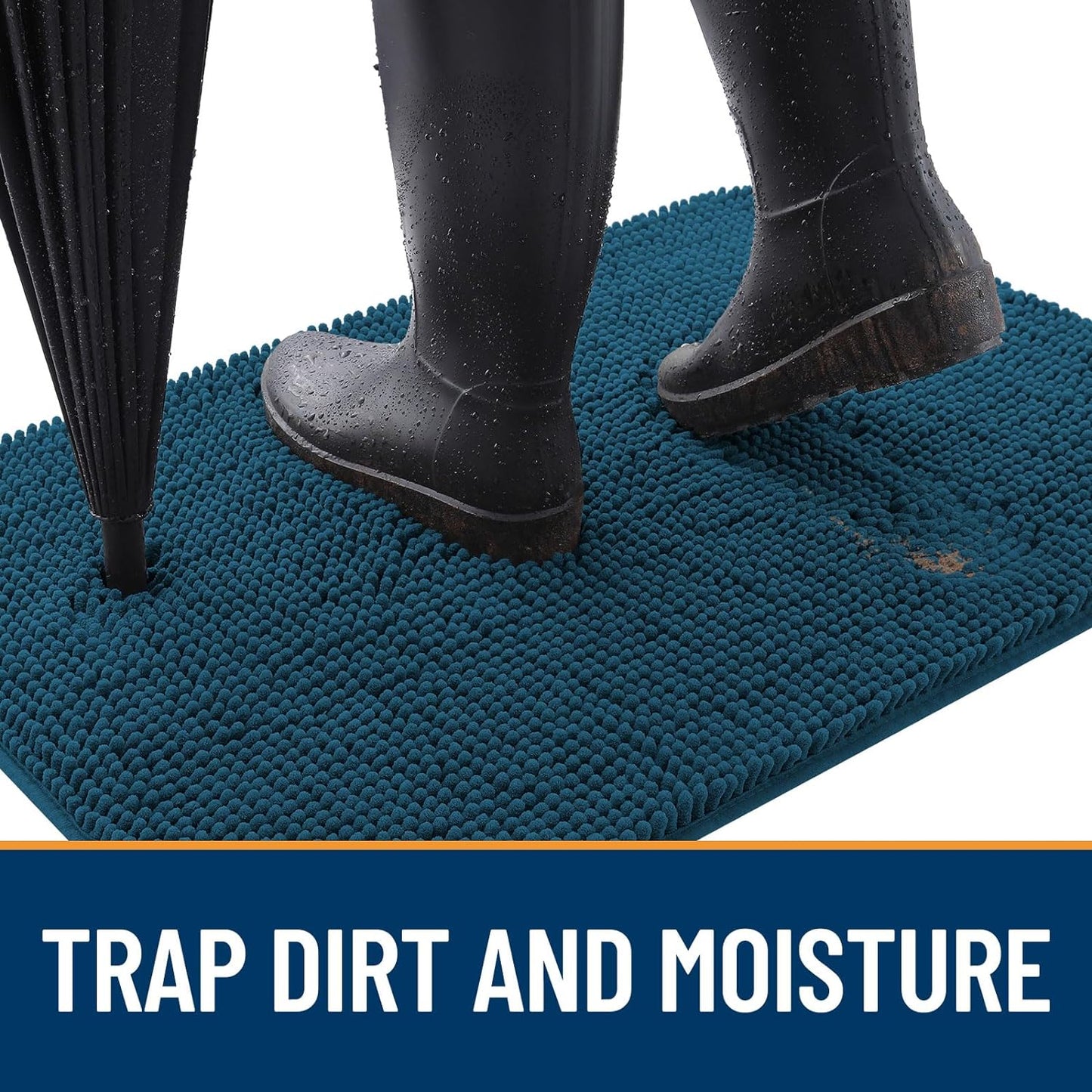 OLANLY Dog Door Mat for Muddy Paws 30x20, Absorbs Moisture and Dirt, Absorbent Non-Slip Washable Doormat, Quick Dry Chenille Mud Mat, Entry Indoor Entryway Carpet for Inside Floor, Atlantic Blue