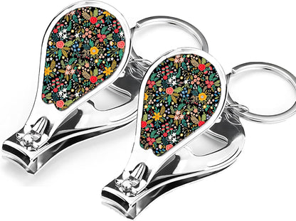 Nail Clippers with Key Chain Cute Stainless Steel Nail Cutter with File Professional Toenail Clipper for Men Multifunction Toenail Clipper 2 Pack Nique Cutter for Adult(Flower)